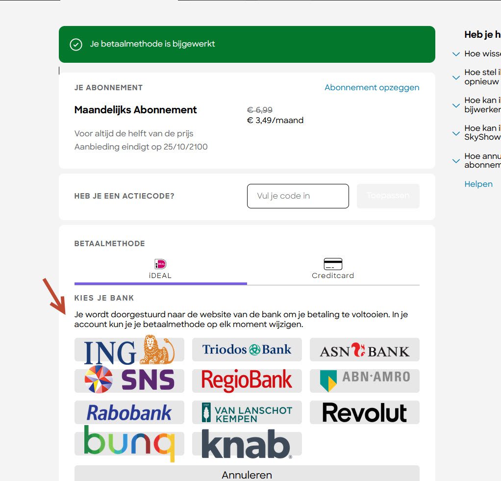 iDEAL SkyShowtime beschikbaar in accountinstellingen